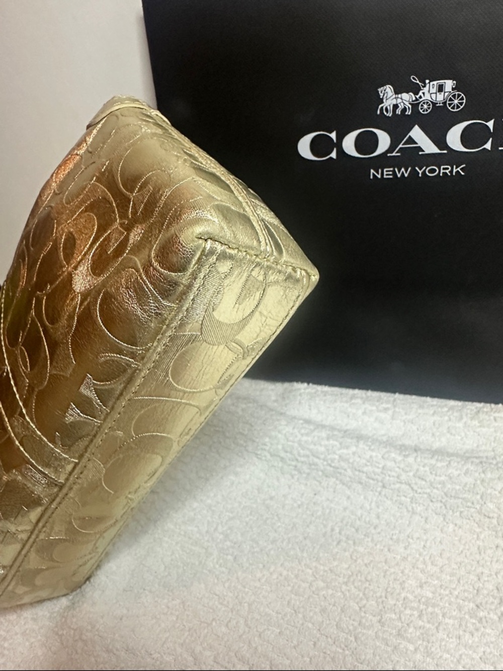 Coach Gold Metallic Signature Wristlet Clutch - Picture 6 of 13